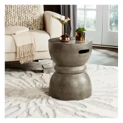 Kirklands Home Dark Drum Accent Table with Handles Gray