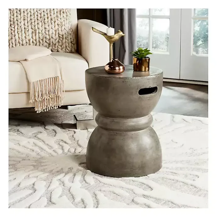 Kirklands Home Dark Drum Accent Table with Handles Gray