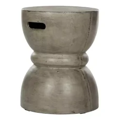 Kirklands Home Dark Drum Accent Table with Handles Gray