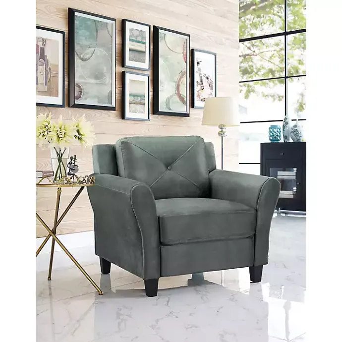 Sale Kirklands Home Dark Kelly Microfiber Rolled Armchair Gray