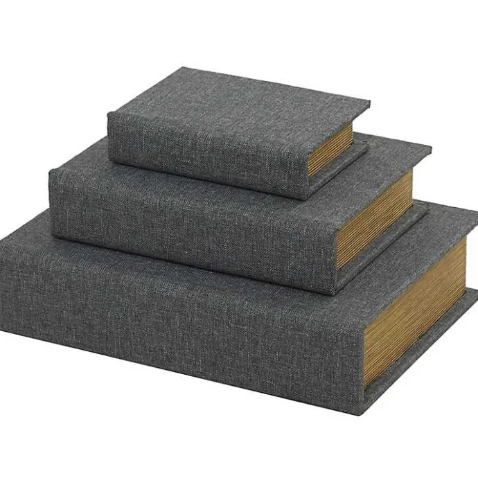 Outlet Kirklands Home Dark Linen Book Boxes, Set of 3 Gray