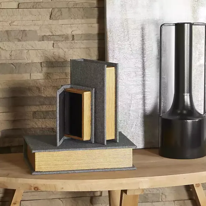 Outlet Kirklands Home Dark Linen Book Boxes, Set of 3 Gray