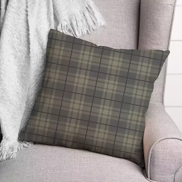 Best Kirklands Home Dark Plaid Indoor/Outdoor Pillow Gray