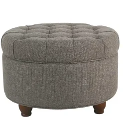 Outlet Kirklands Home Dark Tufted Round Storage Ottoman Gray