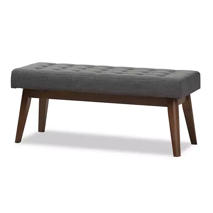 Sale Kirklands Home Dark Tufted Walnut Wood Bench Gray