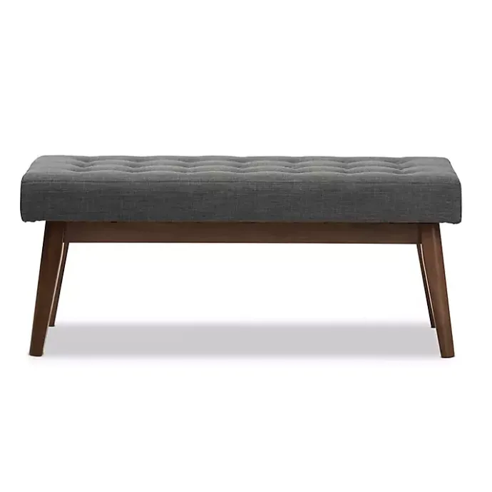 Sale Kirklands Home Dark Tufted Walnut Wood Bench Gray