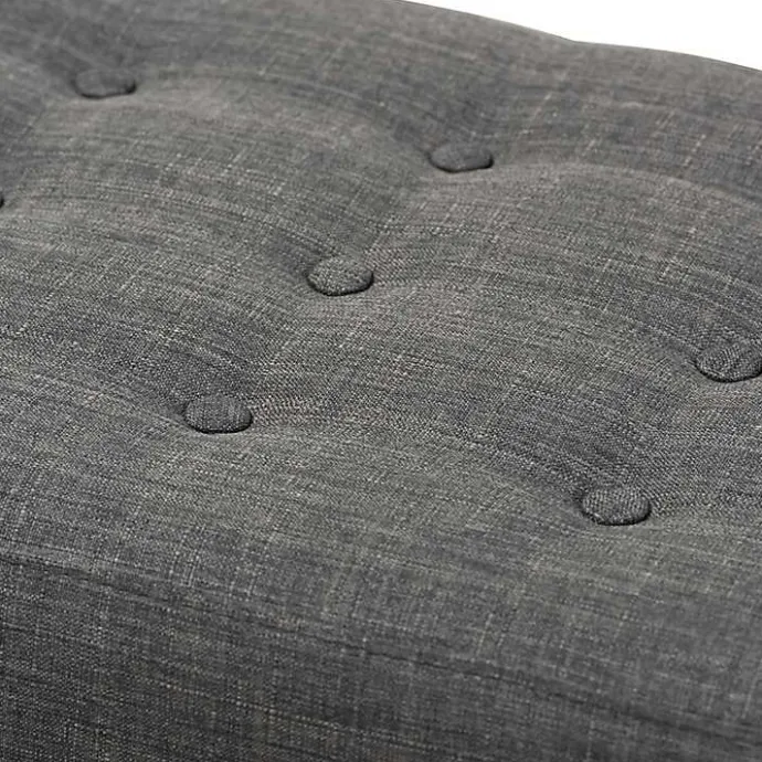 Sale Kirklands Home Dark Tufted Walnut Wood Bench Gray