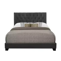 Kirklands Home Dark Upholstered Button Tufted Wing Queen Bed Gray