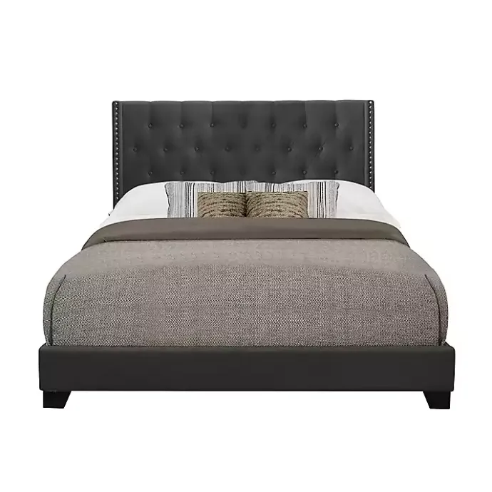 Kirklands Home Dark Upholstered Button Tufted Wing Queen Bed Gray