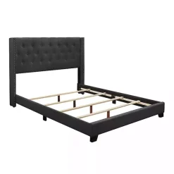 Best Kirklands Home Dark Upholstered Button Tufted Wing King Bed Gray