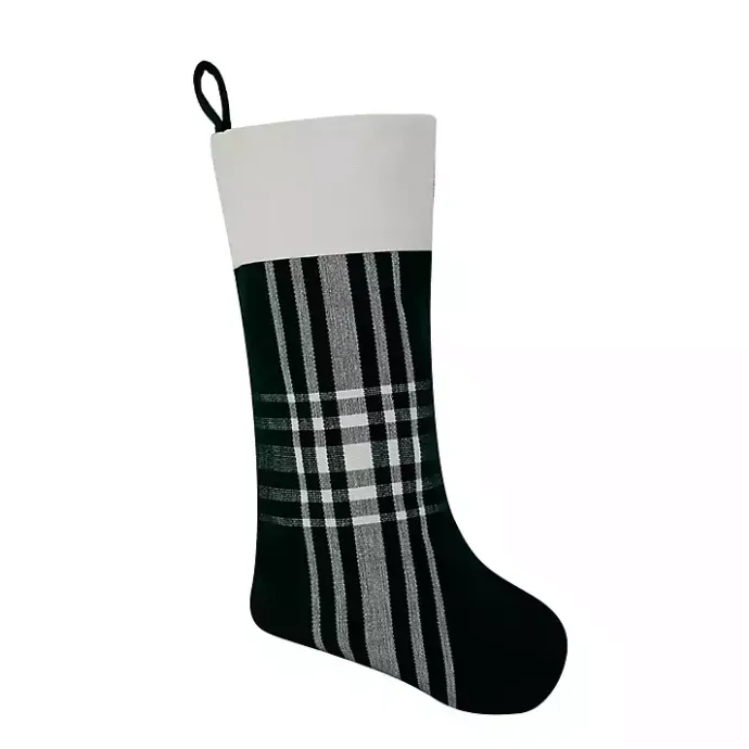 Hot Kirklands Home Dark Green Plaid Festive Christmas Stocking