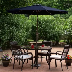Kirklands Home Dark Navy Tilt Hand Crank Outdoor Umbrella