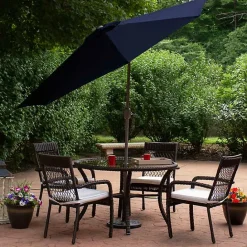 Kirklands Home Dark Navy Tilt Hand Crank Outdoor Umbrella