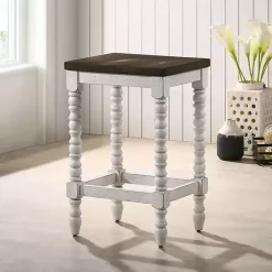 Online Kirklands Home Dark Walnut & White Wood Ema 2-pc. Counter Stools Brown