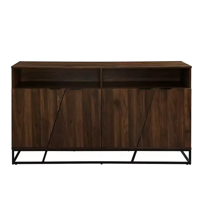 Best Kirklands Home Dark Walnut Angled Door Wooden Sideboard Cabinet Brown
