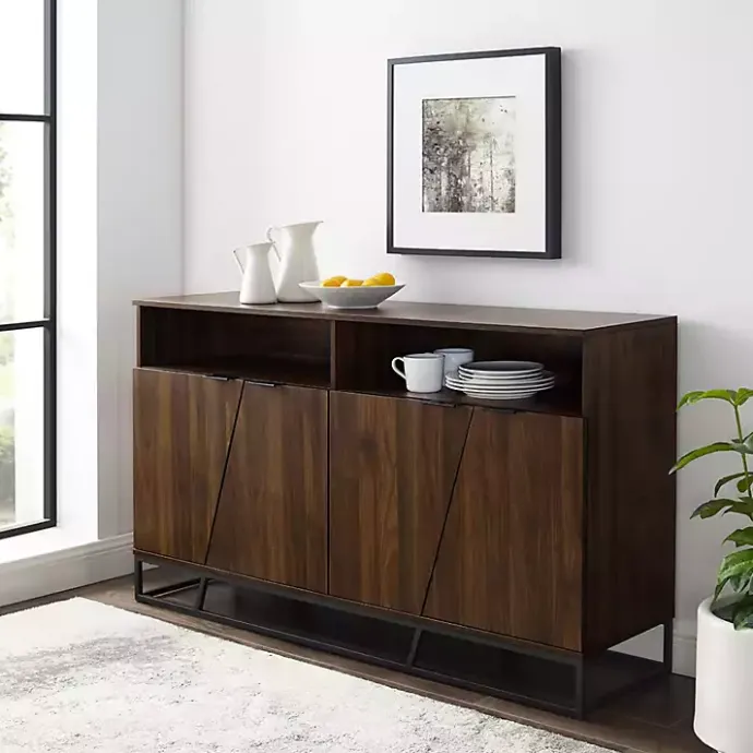 Best Kirklands Home Dark Walnut Angled Door Wooden Sideboard Cabinet Brown