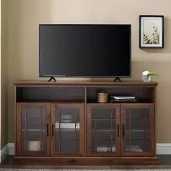 Kirklands Home Dark Walnut Glass Door Classic TV Stand Brown