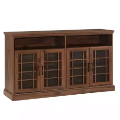 Kirklands Home Dark Walnut Glass Door Classic TV Stand Brown