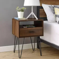 Best Kirklands Home Dark Walnut Modern Farmhouse Side Table Brown