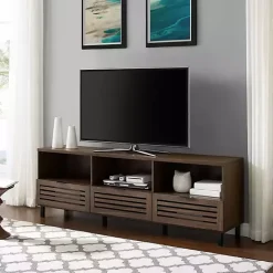 Sale Kirklands Home Dark Walnut Rustic Slat Door TV Stand, 70 in. Brown