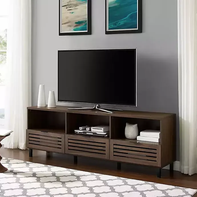 Sale Kirklands Home Dark Walnut Rustic Slat Door TV Stand, 70 in. Brown
