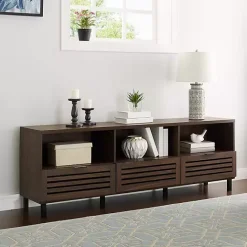 Sale Kirklands Home Dark Walnut Rustic Slat Door TV Stand, 70 in. Brown