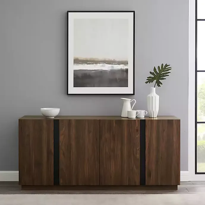 Hot Kirklands Home Dark Walnut Wood and Black Metal Sideboard
