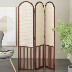 Kirklands Home Dark Wood & Rattan Arched Trifold Room Divider Brown