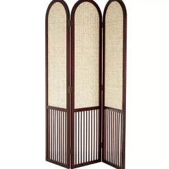 Kirklands Home Dark Wood & Rattan Arched Trifold Room Divider Brown