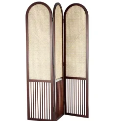 Kirklands Home Dark Wood & Rattan Arched Trifold Room Divider Brown