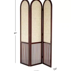 Kirklands Home Dark Wood & Rattan Arched Trifold Room Divider Brown
