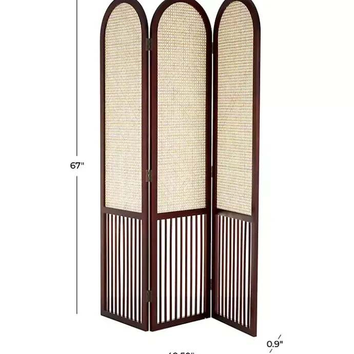 Kirklands Home Dark Wood & Rattan Arched Trifold Room Divider Brown