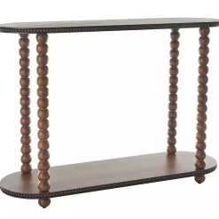 Discount Kirklands Home Dark Wood Beaded Spindle Console Table Brown