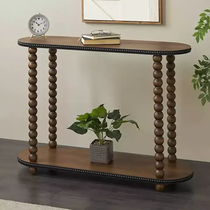 Discount Kirklands Home Dark Wood Beaded Spindle Console Table Brown