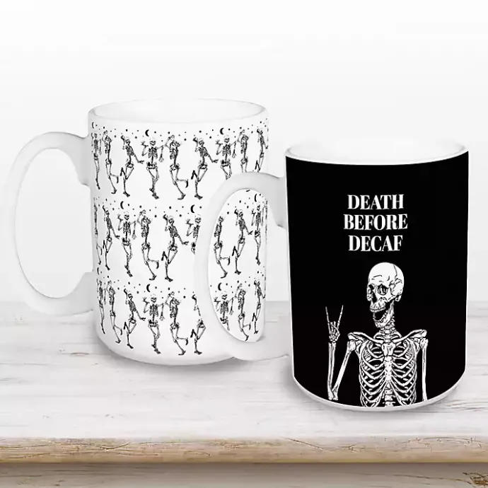 Sale Kirklands Home Death Before Decaf Halloween Mugs, Set of 2