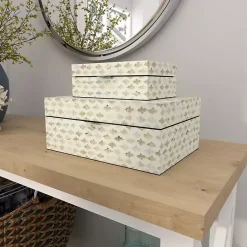 Kirklands Home Decorative Mussel Shell Wood Boxes, Set of 2