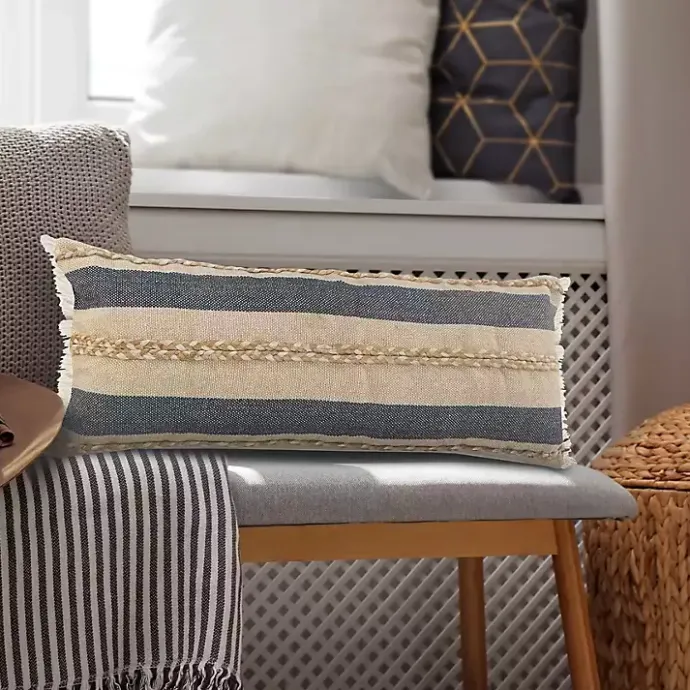 Discount Kirklands Home Denim Blue Braided Stripe Lumbar Pillow