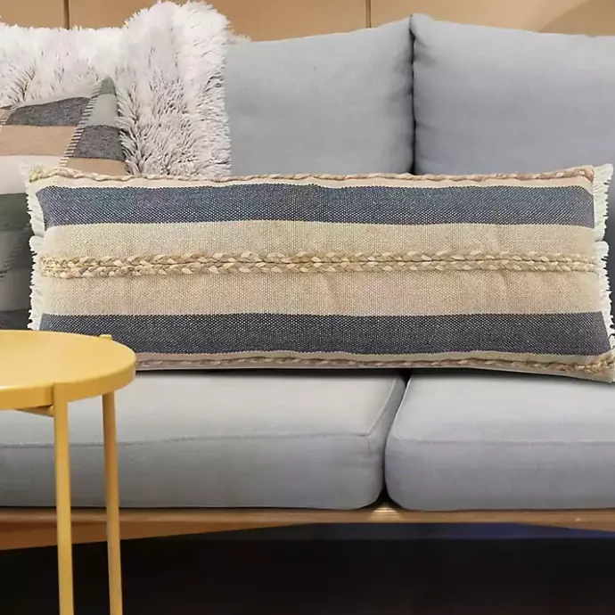 Discount Kirklands Home Denim Blue Braided Stripe Lumbar Pillow