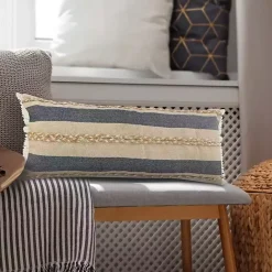 Discount Kirklands Home Denim Blue Braided Stripe Lumbar Pillow