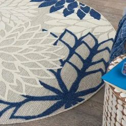 Sale Kirklands Home Denim Floral Burst Round Outdoor Area Rug