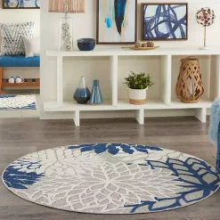 Sale Kirklands Home Denim Floral Burst Round Outdoor Area Rug