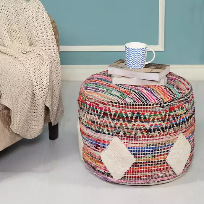 Kirklands Home Diamond Tufted Chindi Pouf Multi