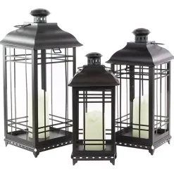 Sale Kirklands Home Distressed Metal Lanterns, Set of 3 Black