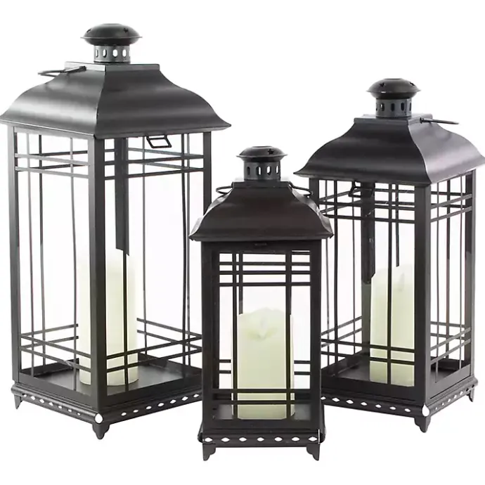 Sale Kirklands Home Distressed Metal Lanterns, Set of 3 Black