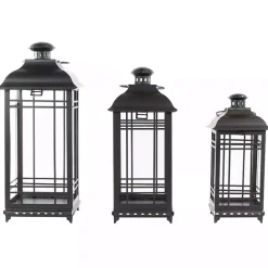 Sale Kirklands Home Distressed Metal Lanterns, Set of 3 Black