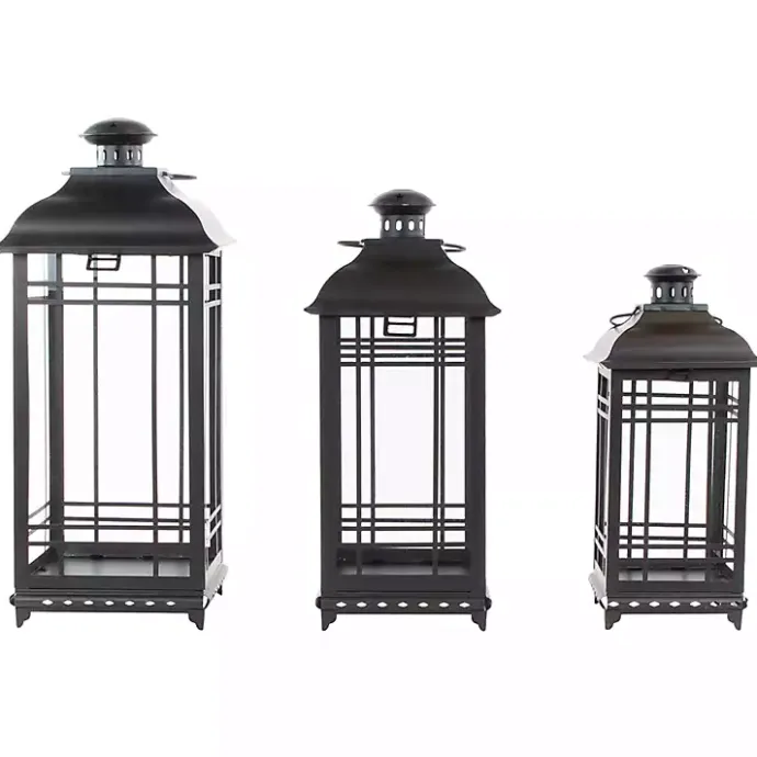 Sale Kirklands Home Distressed Metal Lanterns, Set of 3 Black