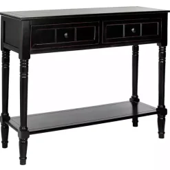 Best Kirklands Home Distressed Wood 2-Drawer Console Table Black