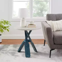 Clearance Kirklands Home Distressed Blue Oars Coastal Accent Table White