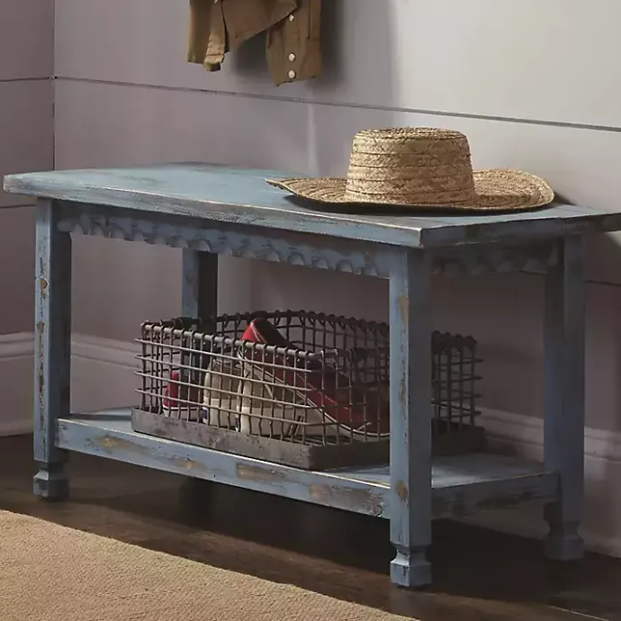 Best Kirklands Home Distressed Wood Antique Bench Blue