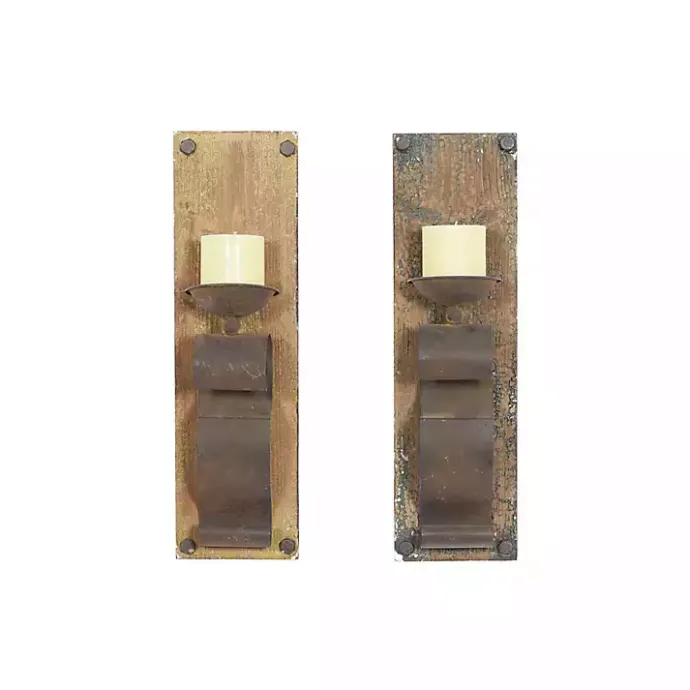 Outlet Kirklands Home Distressed Brown Wood Wall Sconces, Set of 2